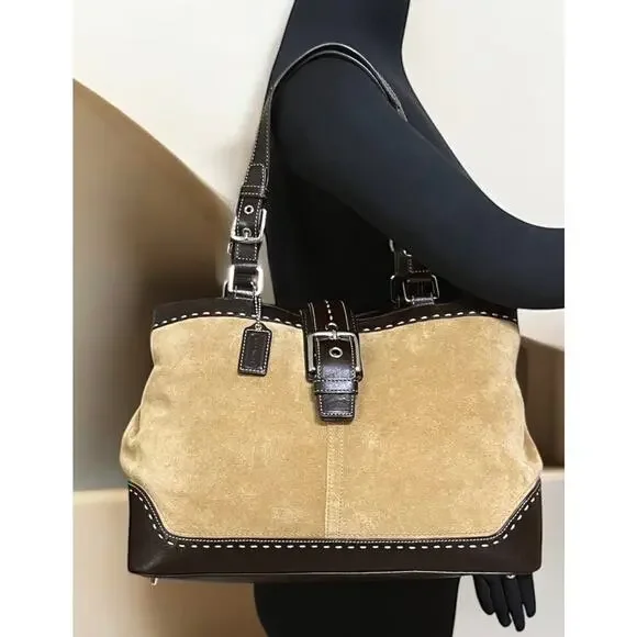 Y2K Coach F12620 Hamptons Suede Large Carryall Bag & Wristlet